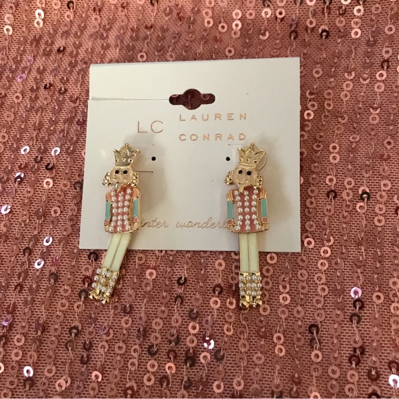 Pink nutcracker earrings LC Lauren Conrad pastel pink Christmas earrings - Picture 3 of 4